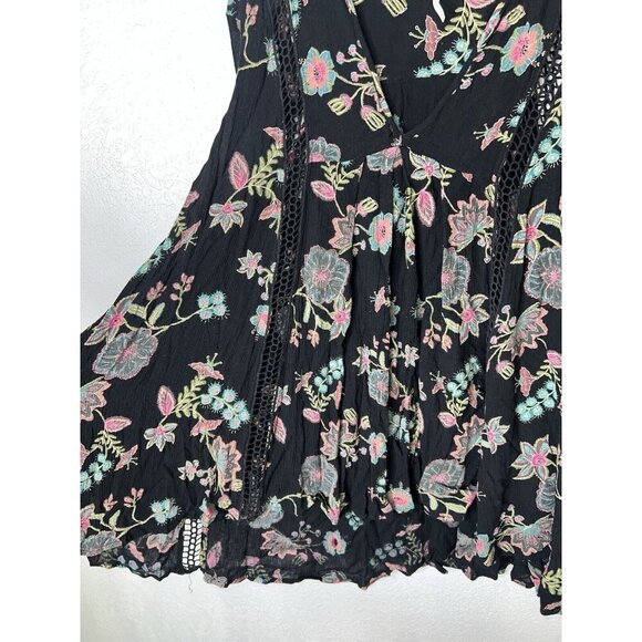 Free People Tunic Top Medium Floral Flowy Dress Boho Vivid Colors Rayon R - Picture 2 of 11